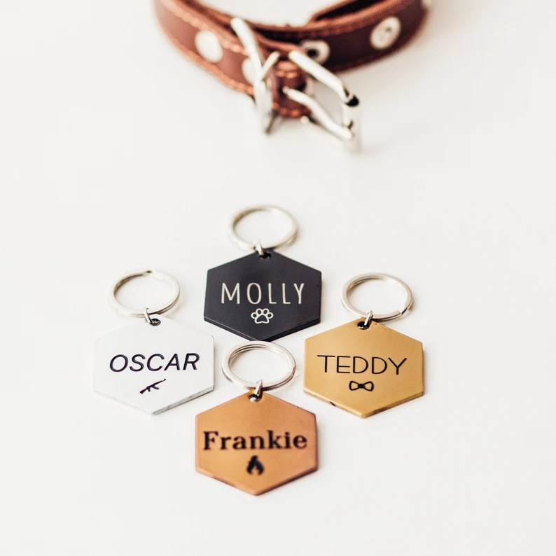 hexagon personalized dog tag